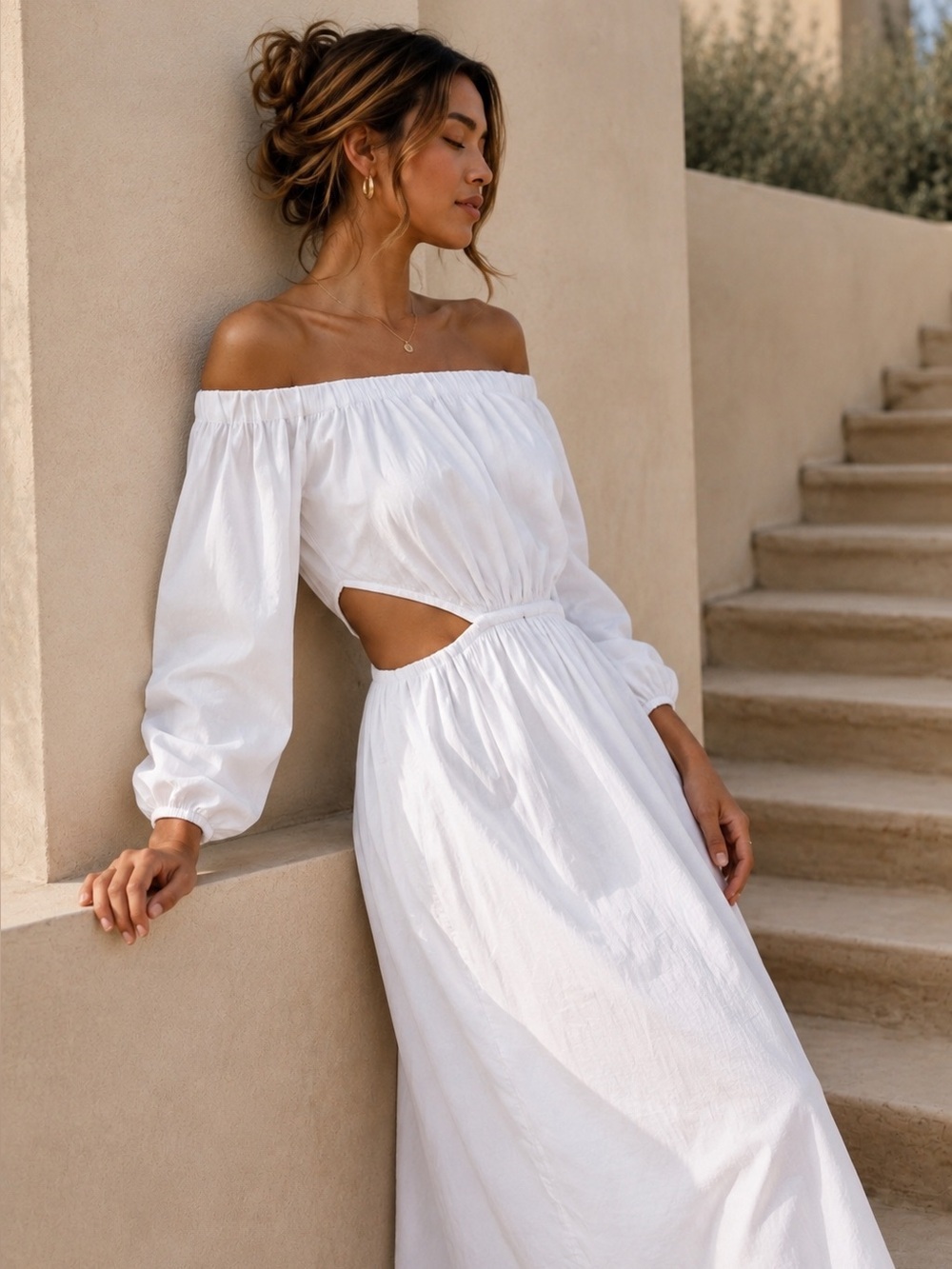 Avenue AUS Linen Cotton Off-Shoulder Midi Dress